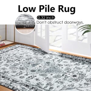 SAZAMI Bedroom Rugs, 4x6 Bohemian Vintage Tribal Area Rug, Soft Non-Slip Non-Shedding Machine Washable Floor Carpet for Living Room Kitchen Bathroom Home Office Dining Room Laundry Room, Grey