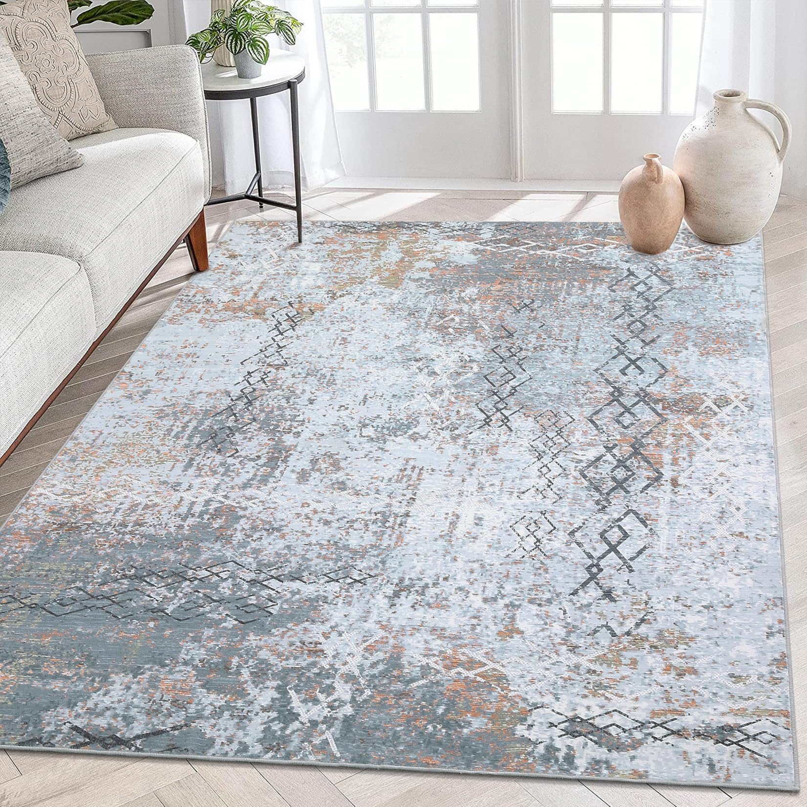 CAROMIO 9x12 Large Living Room Rug Modern Abstract Floor Carpet Indoor Non-Slip Stain Resistant Geometric Rug Washable Contemporary Carpet Rug Throw Rugs for Dining Room Home Office, Grey