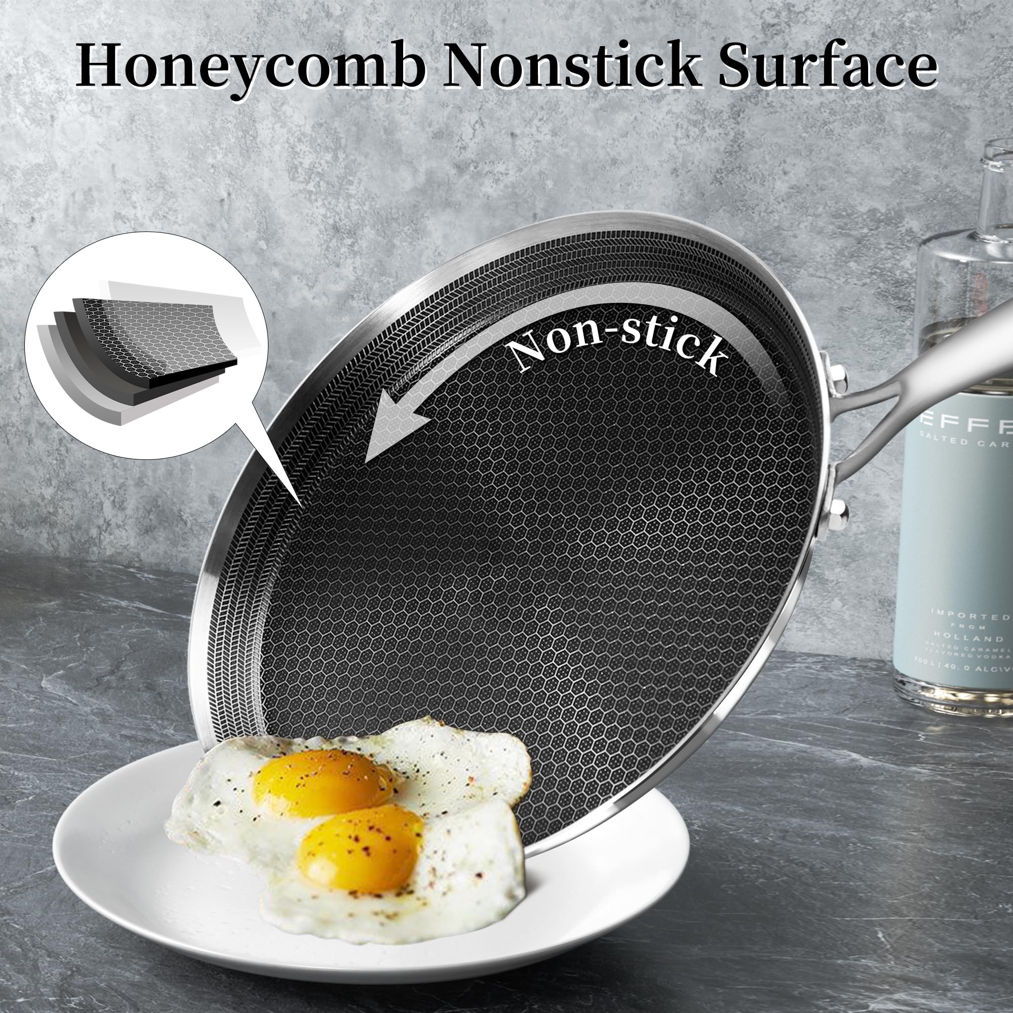 Innerwell Nonstick Crepe Pan 10 inch Stainless Steel Crepe Pan Honeycomb Coating Flat Skillet Tawa Dosa Tortilla Pan,Omelet Pan with All Stove Tops Available, Induction Compatible