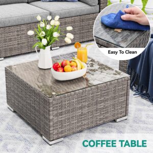 YITAHOME 8 Pieces Outdoor Patio Furniture Set, Sectional Sofa PE Rattan Wicker Conversation Set Outside Couch w/Table and Cushions for Porch Lawn Garden Backyard,Gray