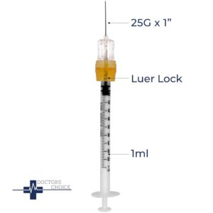 1 mL Precision Dispensing Tool - 25G x 1" - Luer Lock Tip with Safety Attachment, Individually Wrapped - Industrial and Personal Use (Box of 100)