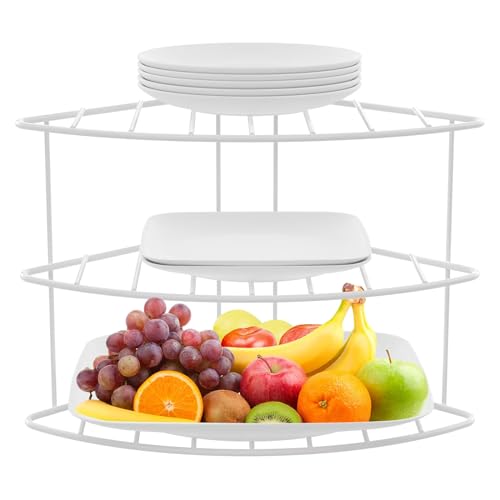 yaenoei 3-Tier Kitchen Details Corner Shelf Organizer | Cabinet & Countertop Storage | Plates | Cups | Bowls (2, White)