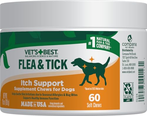 Vet’s Best Flea & Tick Support Soft Chews – Itch Support – Supplement Chews for Dogs – Soothes Skin Irritations Due to Seasonal Allergies, Fleas & Ticks – 60 Chews