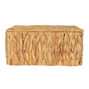 Household Essentials Rectangular Water Hyacinth Nesting Basket Set with Lid, Natural, Set of 3