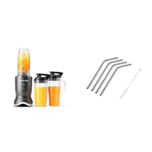 nutribullet ultra personal blender nb50500, 32 oz, gray & 4-pack metal straws