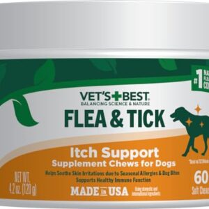 Vet’s Best Flea & Tick Support Soft Chews – Itch Support – Supplement Chews for Dogs – Soothes Skin Irritations Due to Seasonal Allergies, Fleas & Ticks – 60 Chews