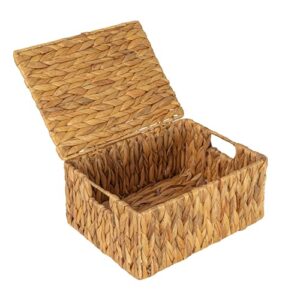 Household Essentials Rectangular Water Hyacinth Nesting Basket Set with Lid, Natural, Set of 3