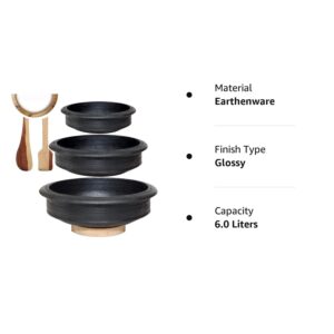 Generic Craftsman India Online Deep Burned Clay Pot/Earthen/Mud/Mitti Handi for Cooking and Serving Combo 1, 2 & 3 Liter |Uncoated |Silver, Black, MH4537JDF