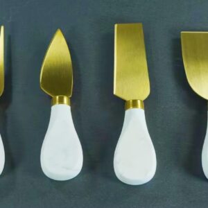 HSHQING Marble Cheese Knife Set of 4 Gold and White Charcuterie Accessories, Heavy Marble Handle Butter Spatula Sandwich Cream Knives Cheese Spreader Cutter,Housewarming Gift