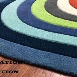 Restoration and Renovation Irregular Shaped Handmade Wool Rug | Modern Colourful Stripe Premium Area Rug Perfect for Home Decor (Blue Multi, 3' x 5')