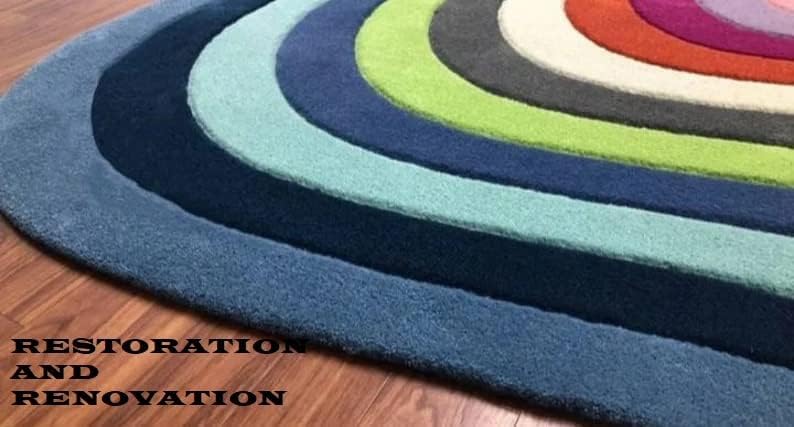 Restoration and Renovation Irregular Shaped Handmade Wool Rug | Modern Colourful Stripe Premium Area Rug Perfect for Home Decor (Blue Multi, 3' x 5')