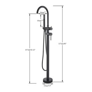 KXFXQTOT Bathtub shower set floor standing round with brass hand shower hot and cold faucet (Color : Polish gold B)