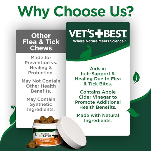 Vet’s Best Flea & Tick Support Soft Chews – Itch Support – Supplement Chews for Dogs – Soothes Skin Irritations Due to Seasonal Allergies, Fleas & Ticks – 60 Chews