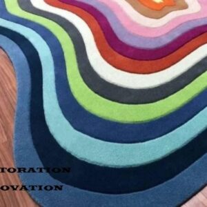 Restoration and Renovation Irregular Shaped Handmade Wool Rug | Modern Colourful Stripe Premium Area Rug Perfect for Home Decor (Blue Multi, 3' x 5')