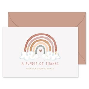 whaline 50 pack baby shower thank you cards bulk boho rainbow thank you note cards with envelopes stickers blank cards for baby shower