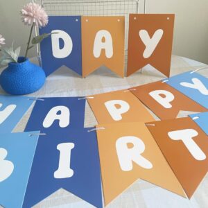 Runhiskii Blue and Orange Birthday Banner, Happy Birthday Banner Blue Orange Party Decorations for Boys, Kids Birthday Decoration Boys’ 1st Birthday Decor