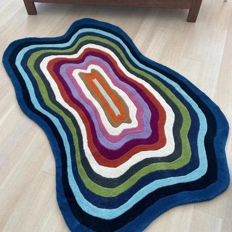 Restoration and Renovation Irregular Shaped Handmade Wool Rug | Modern Colourful Stripe Premium Area Rug Perfect for Home Decor (Blue Multi, 3' x 5')