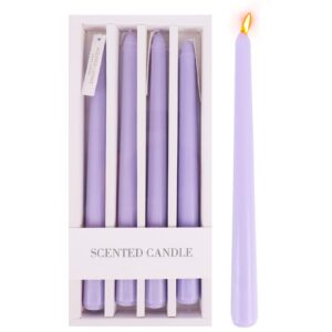 taper candles 4 pack - 10 inch dinner candle set 8 hours burn time scented smokeless dripless long tall candlesticks for wedding home decor (purple)