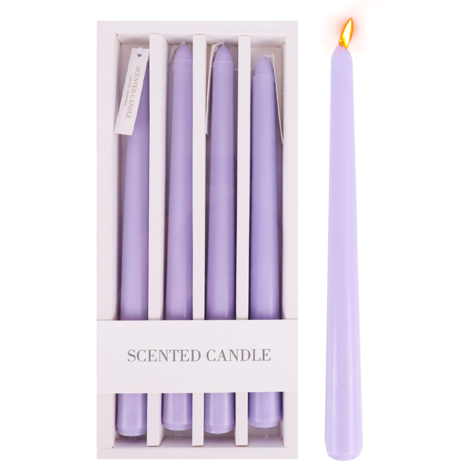 Taper Candles 4 Pack - 10 Inch Dinner Candle Set 8 Hours Burn Time Scented Smokeless Dripless Long Tall Candlesticks for Wedding Home Decor (Purple)