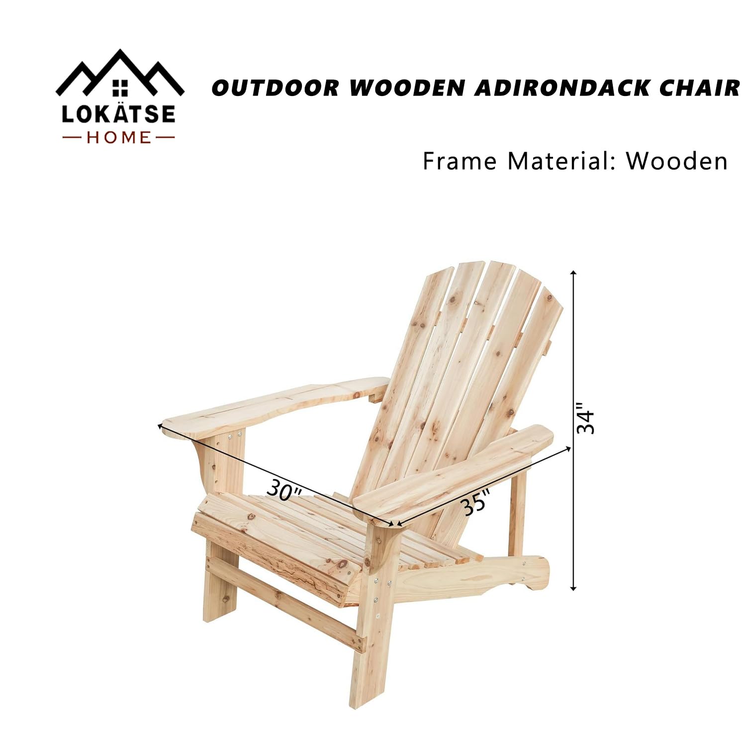 LOKATSE HOME Outdoor Wooden Adirondack Classic Fire Pit Chair for Deck Yard/Garden, Natural Wood