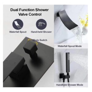 KXFXQTOT Matt black bathtub faucet wall hand shower waterfall style swivel head hot and cold water (Color : Matte black B)