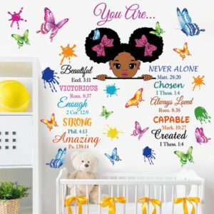 Inspirational Wall Decals Black Girl Religious Stickers Positive Saying African American You are Beautiful Nursery Decor African American Bedroom Art, Positive Afro Kid Teen Room Home Decor