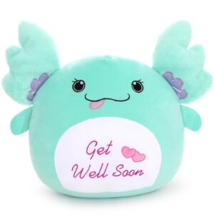 MaoGoLan Get Well Soon Axolotl Stuffed Animal Throw Pillow-18in Giant Ultra Soft Thing of You Axolotl Plush,Feeling Better Sweet Red Heart Hug Gift for Women,Men,Kids,Children