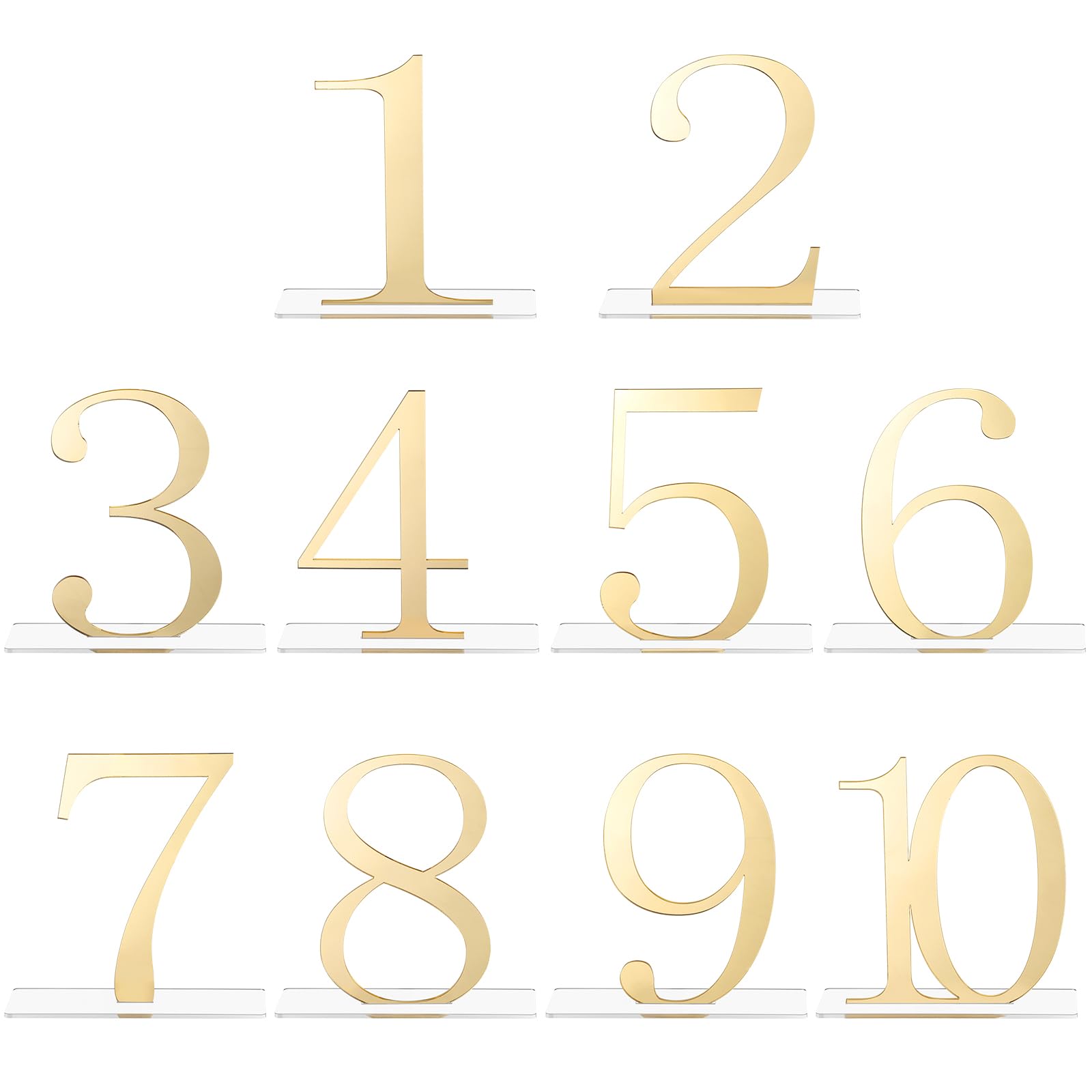 10 Pcs Gold Table Numbers Wedding Table Numbers 1-10 Signs Acrylic Table Numbers with Protective Film Elegant Gold Mirror Numbers for Wedding Reception Party Birthday Anniversary Event Decorations