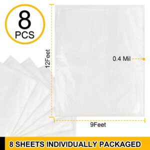 8 Pack Plastic Drop Cloth, 9x12 Ft Plastic Sheeting for Painting, Dust-Proof Tear-Resistant Painters Plastic Tarp Cloth for Furniture Floor Sofa Protector Cover Durable & Thick