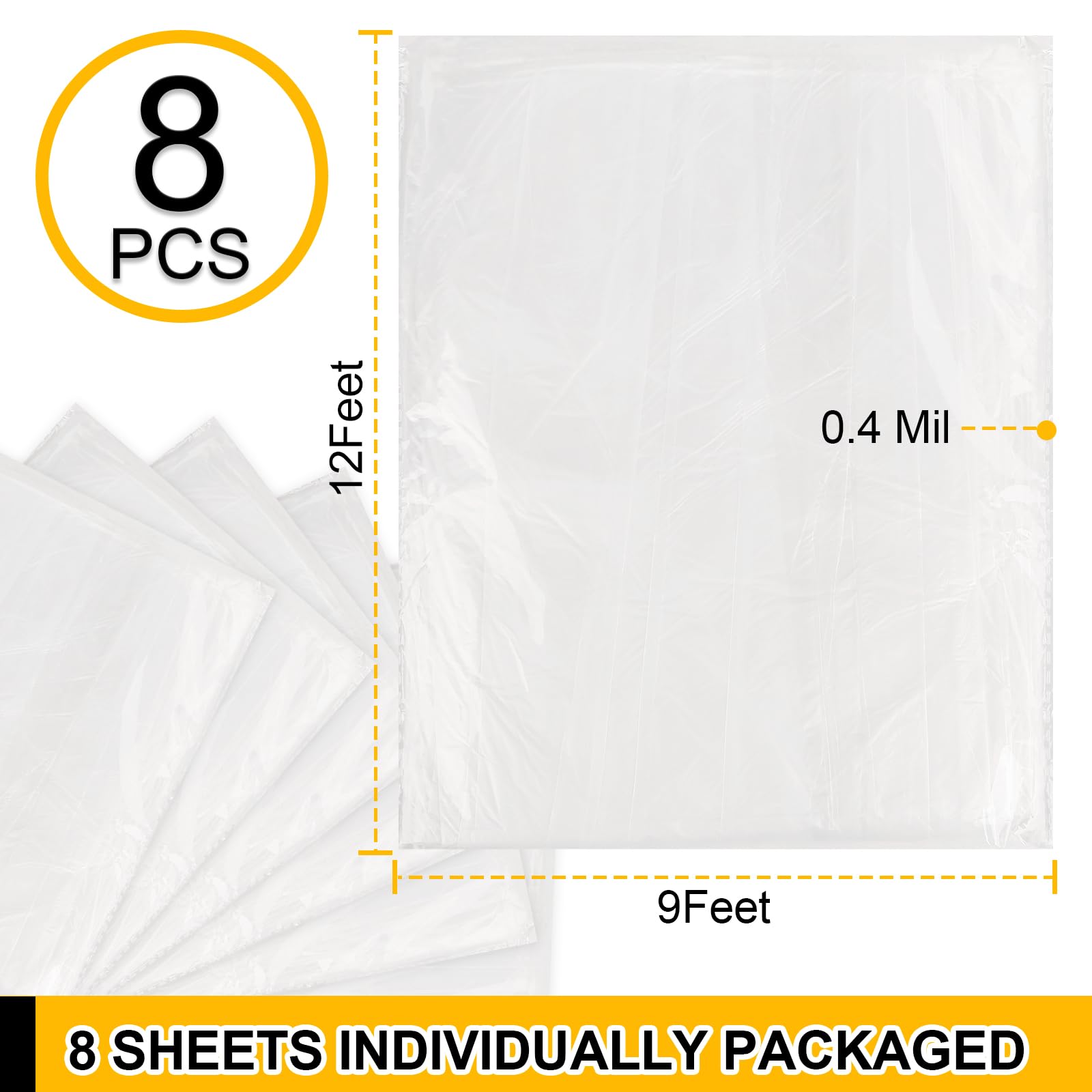 8 Pack Plastic Drop Cloth, 9x12 Ft Plastic Sheeting for Painting, Dust-Proof Tear-Resistant Painters Plastic Tarp Cloth for Furniture Floor Sofa Protector Cover Durable & Thick