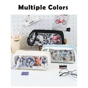 MILLEVIBE ITA Pencil Pouch - Large Capacity Office Pen Case with Clear Window for Anime Display & Chain for Easy Portability (Black)