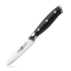 klaus meyer stahl 3.5 inch paring knife high carbon exclusive german steel fruit knife, small kitchen knife with ergonomic handle (black)