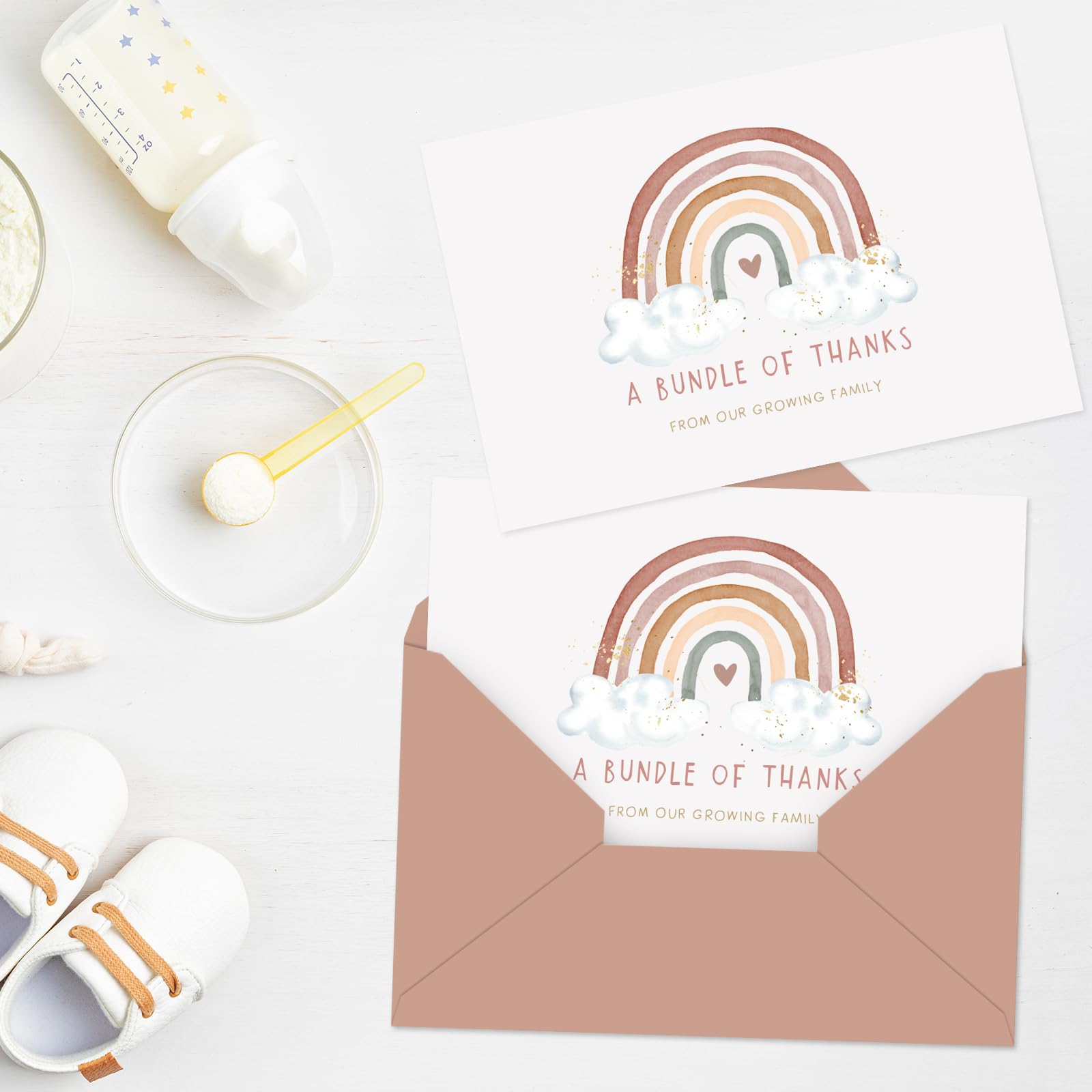 Whaline 50 Pack Baby Shower Thank You Cards Bulk Boho Rainbow Thank You Note Cards with Envelopes Stickers Blank Cards for Baby Shower