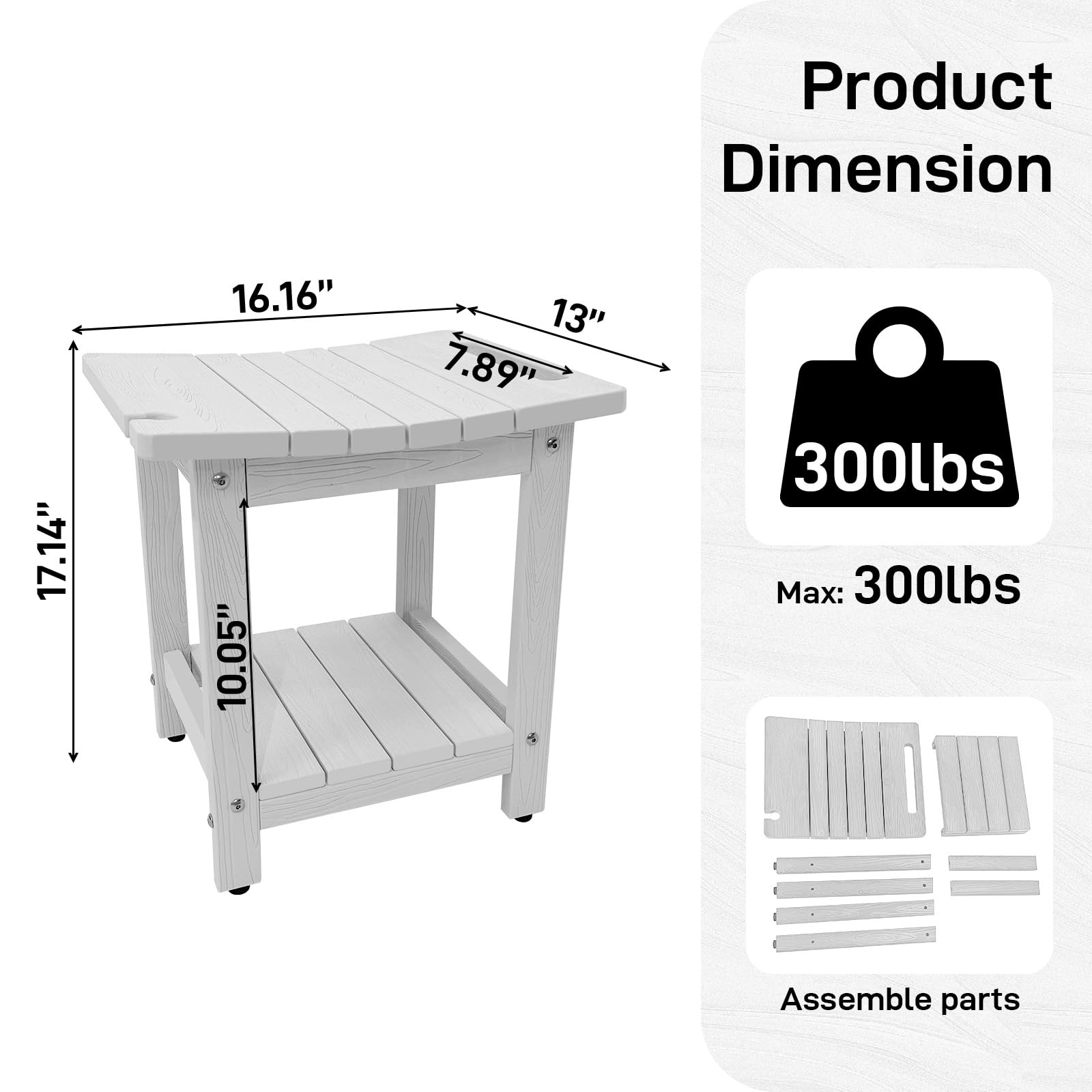 Juserox HDPS Shower Bench, Inside Shower Chair for Shaving Legs, Waterproof 2-Tier Bath Spa Shower Stool for Adults Sitting, Weather -Resistant No-Slip Indoor Outdoor Shower Seat, White