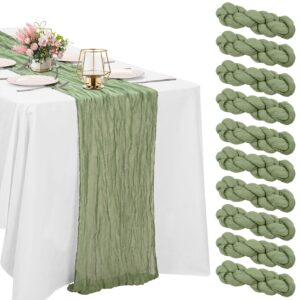 10 pack sage green cheesecloth table runner 10ft boho gauze fabric table runner vintage rustic sheer runners for wedding party bridal baby shower long table decorations