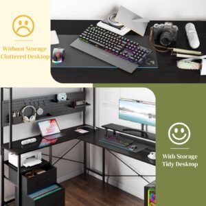 Yoobure L Shaped Desk with Pegboard, Reversible Gaming Desk with LED Lights & Power Outlets, Computer Desk with Drawers & Storage Shelves, Office Desk with Monitor Stand Corner Desk Home Office Desks