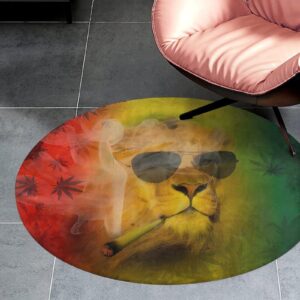 Rasta Lion Judah with Sunglasses Smoking Jamaican Reggae Ultra Soft Non-Slip Area Rugs Indoor Coral Velvet Floor Mat Short Flannel Carpet for Living Room Bedroom Dining Room