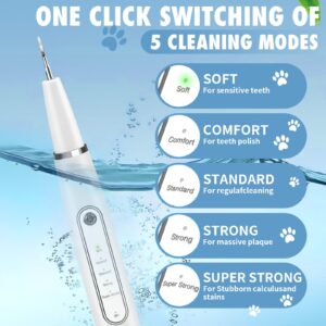 Plaque Remover for Teeth: Dog Teeth Cleaning Kit for Tartar Stains Removal Electric Pet Ultrasonic Tooth Cleaner with LED Light Finger Toothbrush Dental Care for Dog Cat 5 Modes (White)