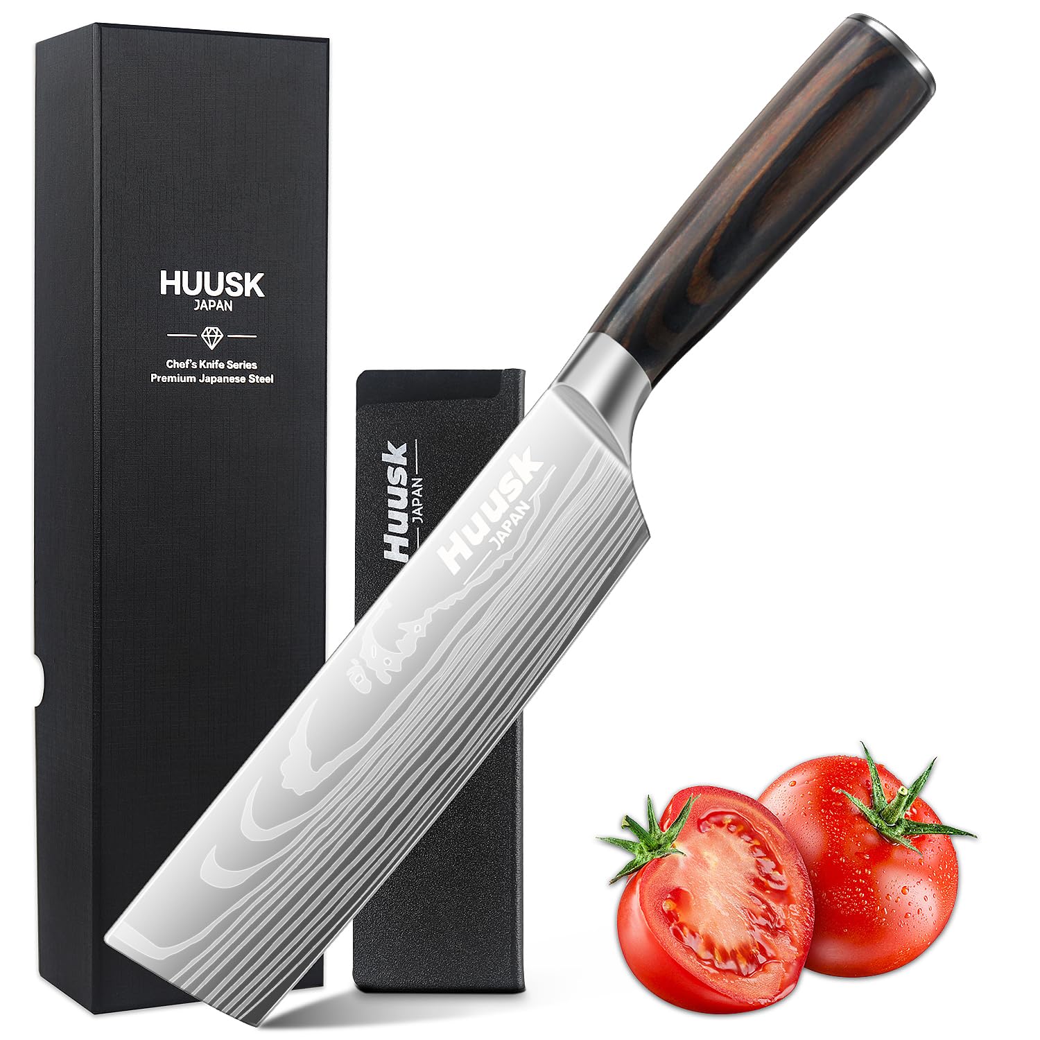 Huusk Nakiri Chef Knife - 6.8 Inch Cleaver and Vegetable Knife, Super Sharp Japanese Kitchen Knives with Ergonomic Handle, Professional Cooking Knife, Multipurpose Asian Chopping Chefs Knife