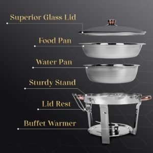 Stainless Steel Chafing Dish - 1x 5QT Catering Dish - Silver & Rose Gold - Round Food Warmers for Parties - Buffet Serving Dishes for Heating & Cooling