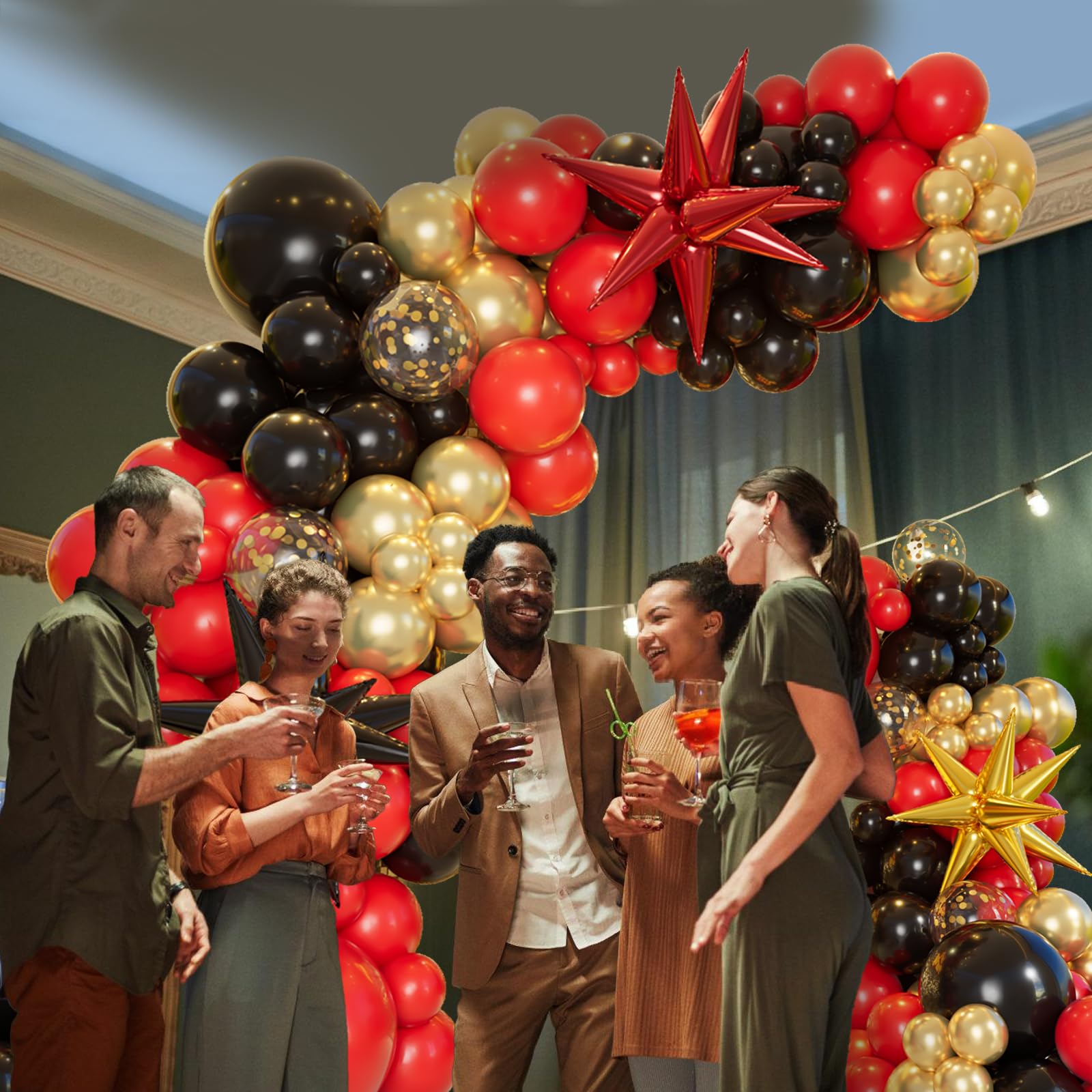 Bonropin 161pcs Red Black and Gold Balloons Garland Arch Kit with 5/10/12/18in Red Black Gold Balloons Explosion Star Balloons for 2024 Graduation Anniversary Casino Wedding Birthday Party Decorations