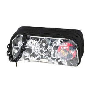 millevibe ita pencil pouch - large capacity office pen case with clear window for anime display & chain for easy portability (black)