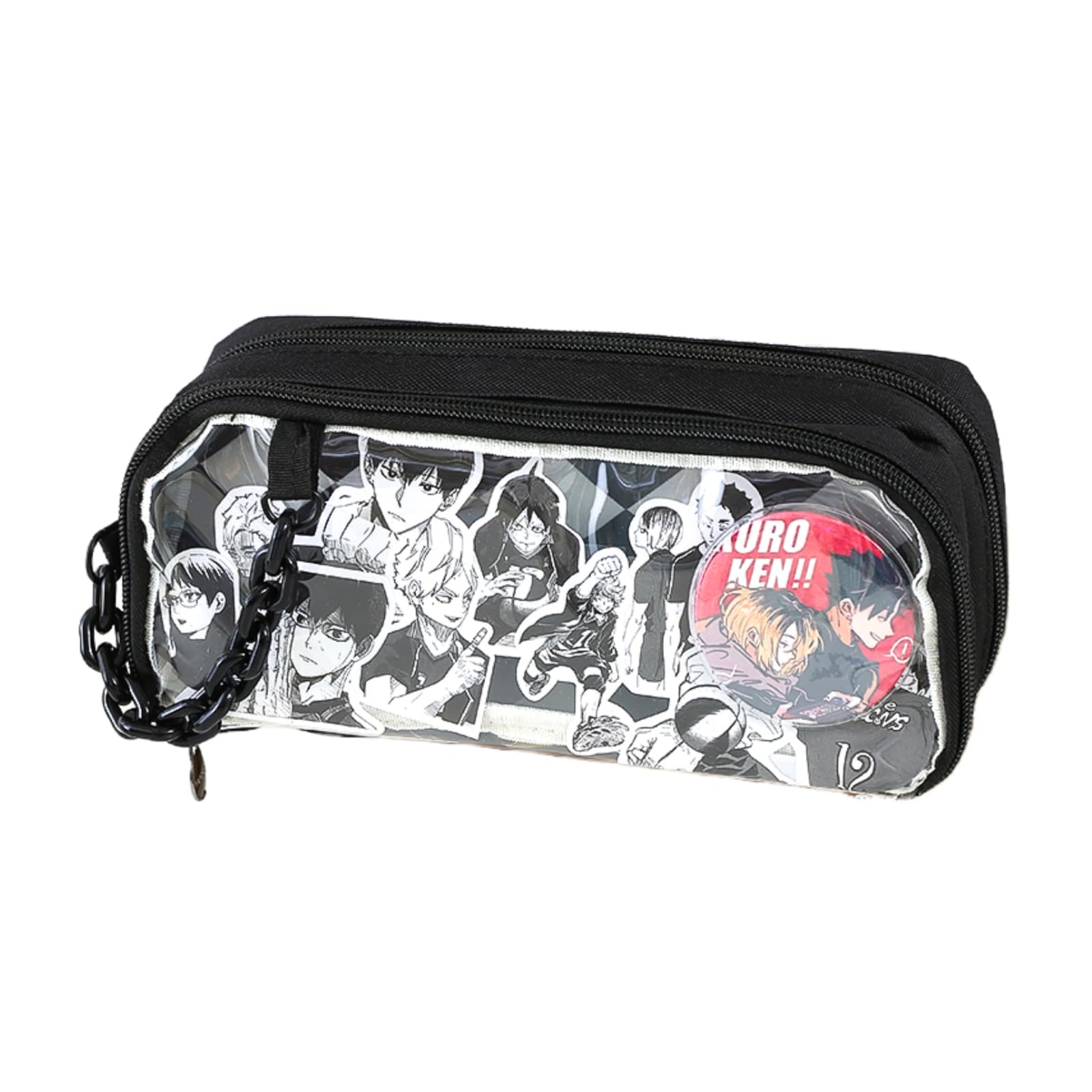 MILLEVIBE ITA Pencil Pouch - Large Capacity Office Pen Case with Clear Window for Anime Display & Chain for Easy Portability (Black)