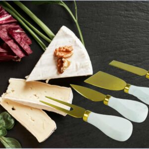 HSHQING Marble Cheese Knife Set of 4 Gold and White Charcuterie Accessories, Heavy Marble Handle Butter Spatula Sandwich Cream Knives Cheese Spreader Cutter,Housewarming Gift