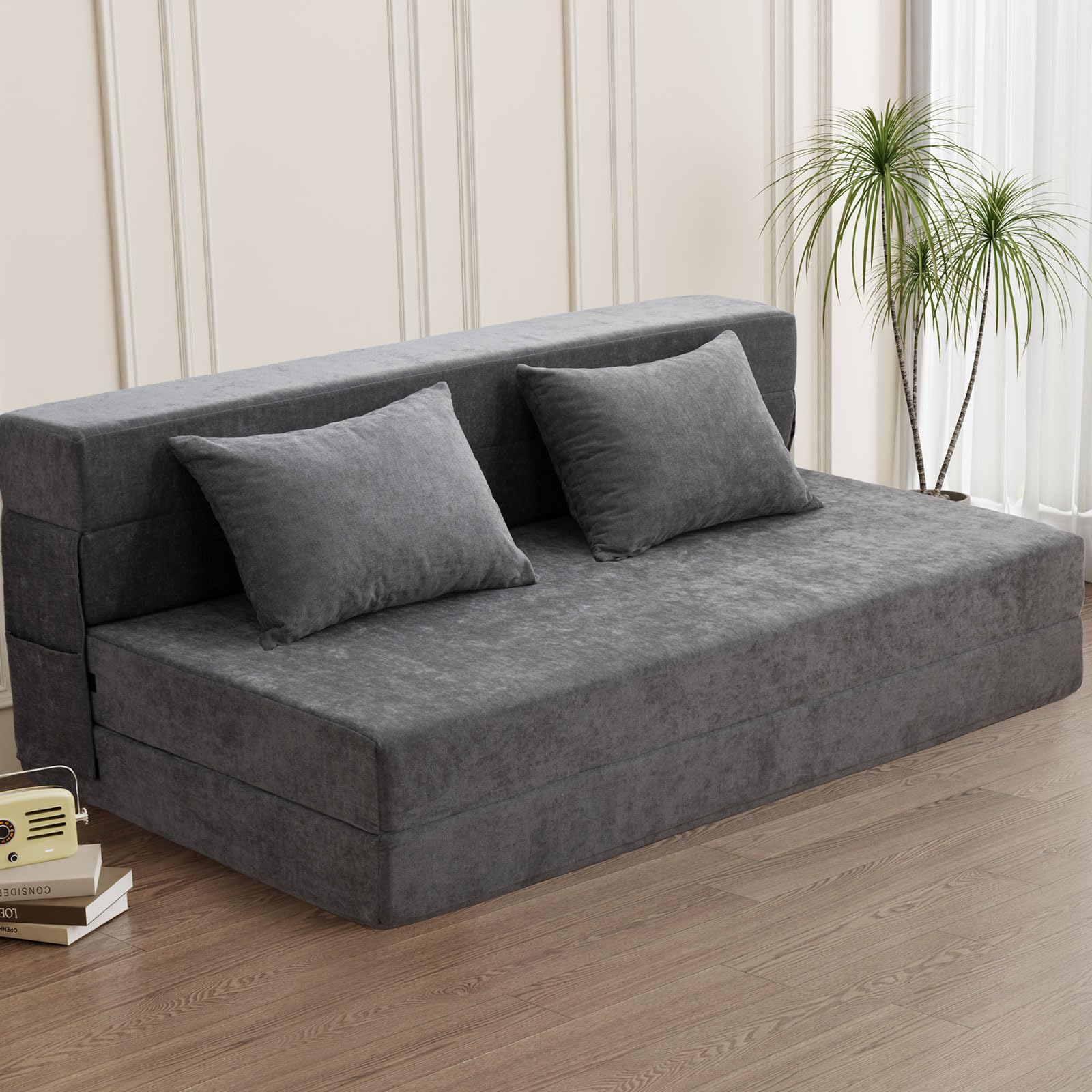 HOMFINE Folding Sofa Bed Queen, Grey