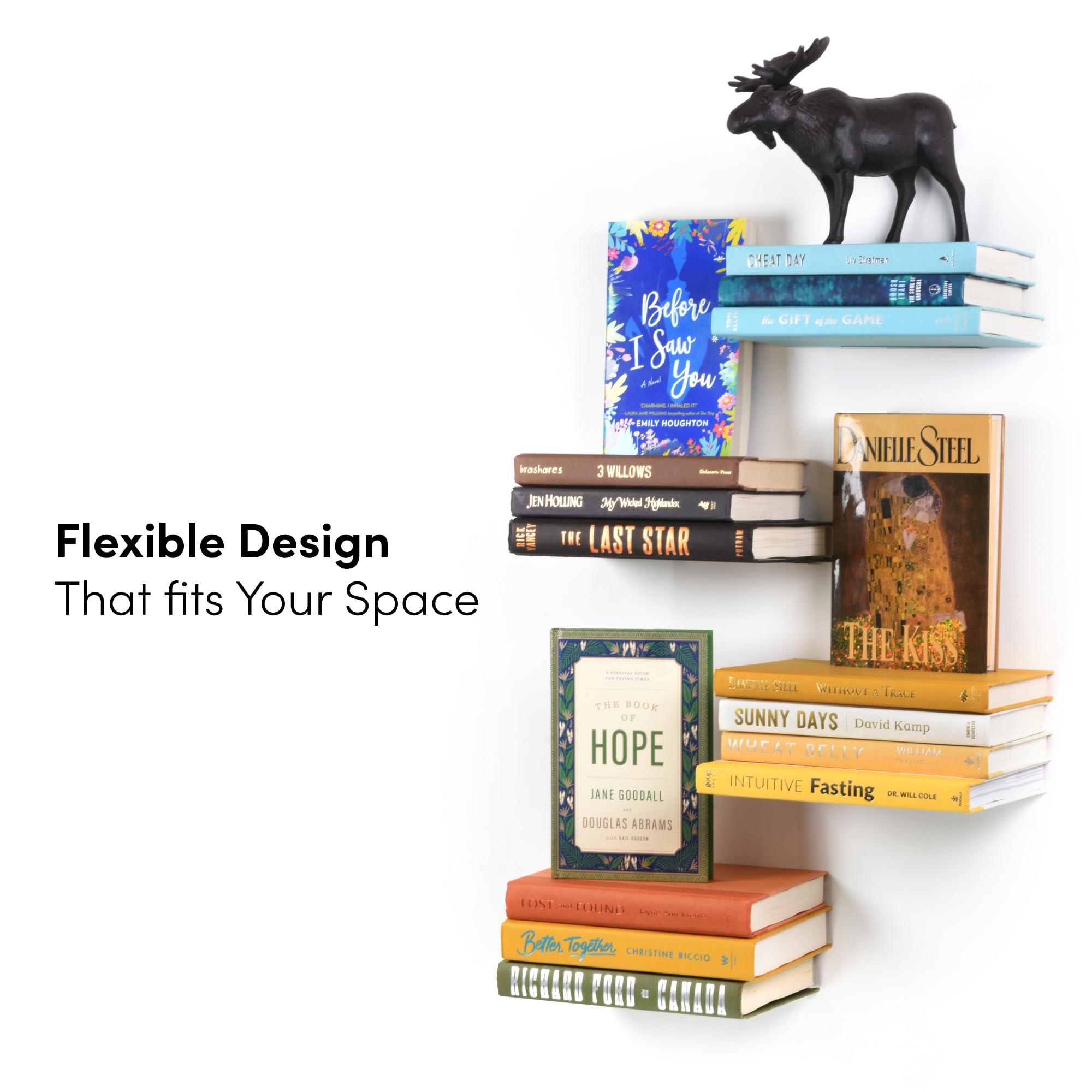 xympo Floating Invisible Bookshelf Wall Mounted (Set of 4) - Aluminum - Turn Books into Floating Shelves