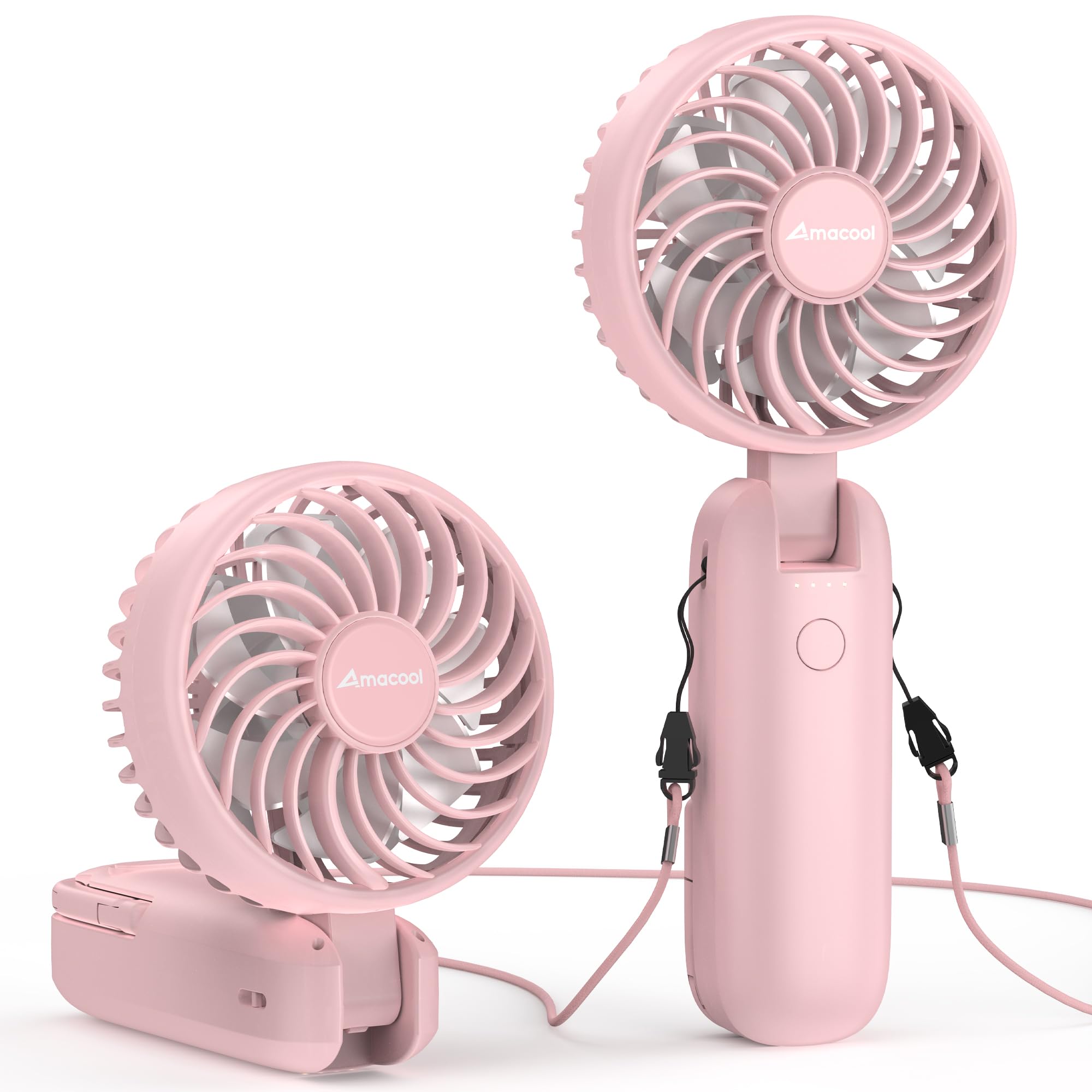 AMACOOL Portable Handheld Fan with Dual Motor, 12 Blades, Powerful 4 Speeds Hand Fan, Foldable, Battery Operated 3 IN 1 Personal Cooling Fan for Hot Flashes, Outdoor Activities, Travel(Pink)