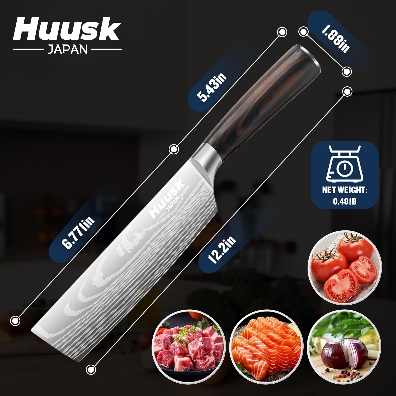 Huusk Nakiri Chef Knife - 6.8 Inch Cleaver and Vegetable Knife, Super Sharp Japanese Kitchen Knives with Ergonomic Handle, Professional Cooking Knife, Multipurpose Asian Chopping Chefs Knife