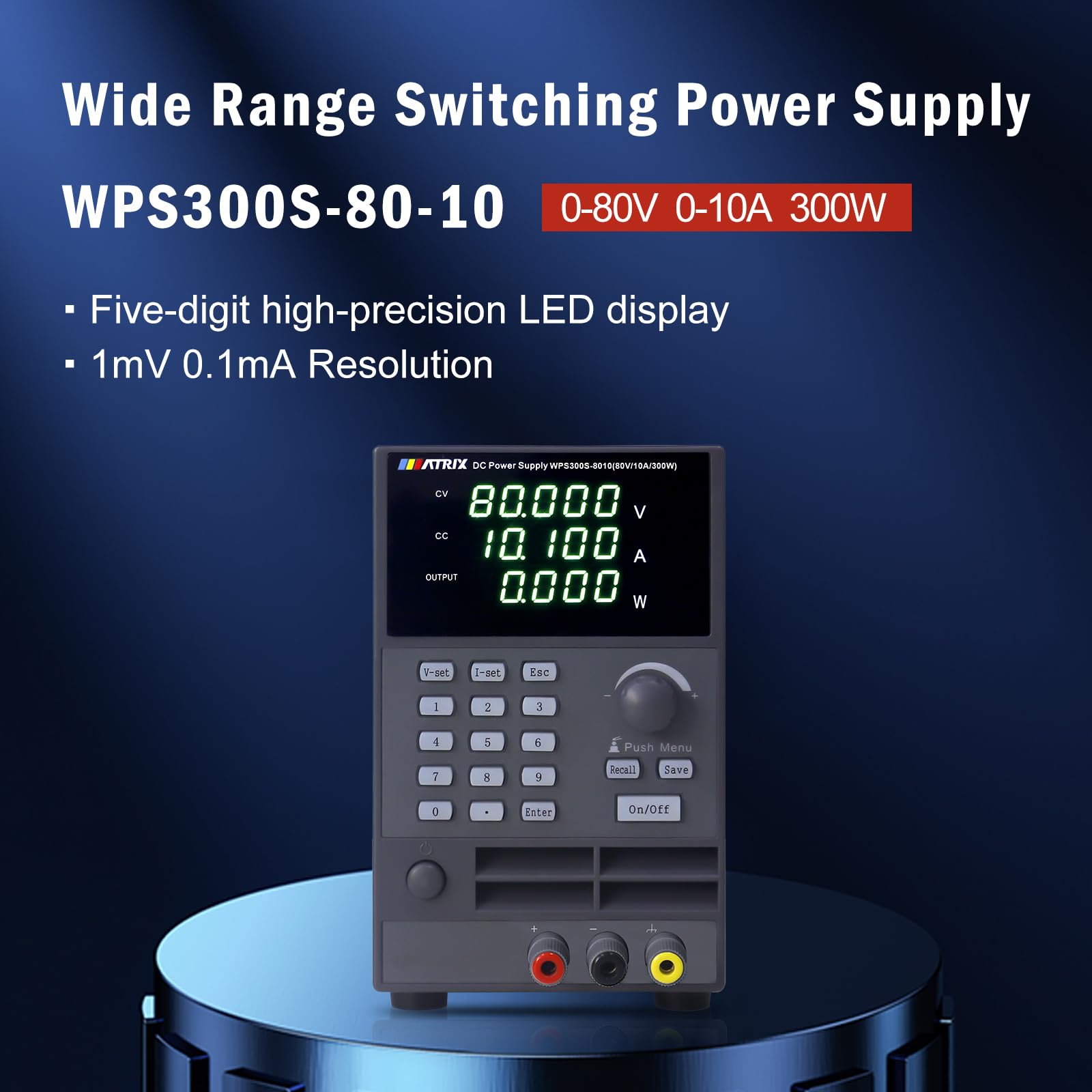 MATRIX Wide Range Programmable DC Power Supply WPS300S-80-10, 80V 10A 300W Adjustable Power Supply with 1mV/0.1mA Resolution and USB, Bench Power Supply Variable with List Output and 9 Groups Storage