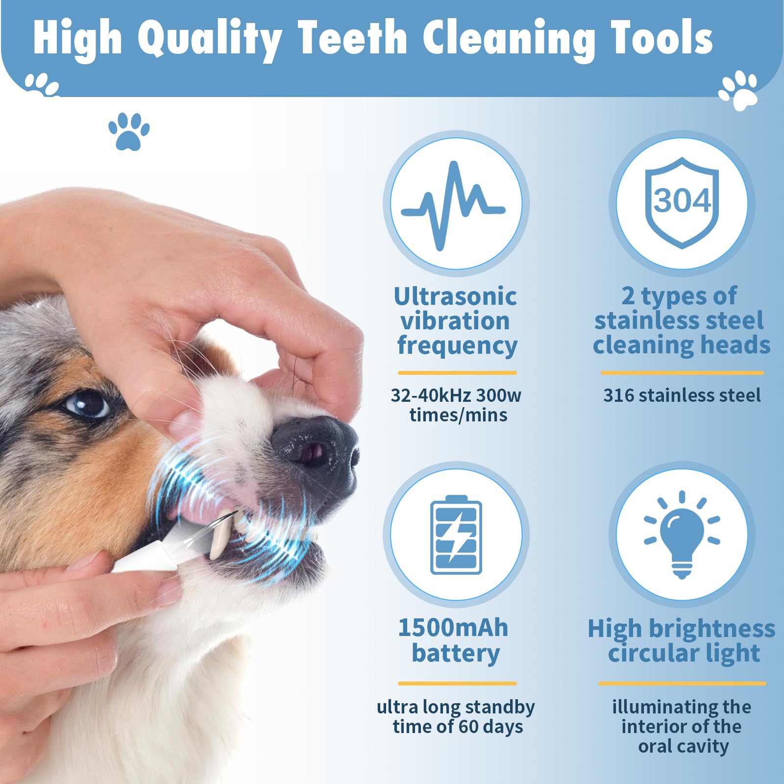 Plaque Remover for Teeth: Dog Teeth Cleaning Kit for Tartar Stains Removal Electric Pet Ultrasonic Tooth Cleaner with LED Light Finger Toothbrush Dental Care for Dog Cat 5 Modes (White)